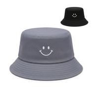 VorErgyllic Reversible Kids Smiley Face Bucket Hat, 2 in 1 Cotton Summer Sun Hat, Packable UV Protection Beach Fisherman Hat for Travel, Festival, Outdoor,Suitable for Ages 2-8 Black Blue
