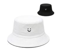 VorErgyllic Reversible Smiley Face Bucket Hat for Kids, 2 in 1 Cotton Summer Sun Hat, Packable UV Protection Beach Fisherman Hat for Travel, Festival, Outdoor,Suitable for Ages 2-8 Black + White