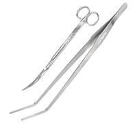 VORESTIC Curved Aquarium Tool Set, 38cm Extra Long Tweezers, 25cm Long Reptile Feeding Tongs, Terrarium Scissors for Trimming Plants