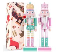 VorFor 2-Piece Set Nutcracker Soldier,25CM Nutcracker Christmas Decorations,Solid Wood Crafts Ornament, Figures Home fireplace Christmas Decorations.