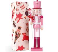 VorFor Candy Cane Nutcracker Soldier,38CM Macron Color Nutcracker Christmas Decorations Decoration,Wood Ornament,Home Fireplace Christmas Decorations.