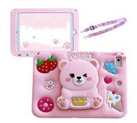 Vorhcaum for Galaxy Tab A9 Case 8.7 inch 2023 Kids Girls Cute 3D Kawaii Strawberry Cake Bear Silicone Cover with 3D Bear Stand Shoulder Strap Case for Tab A9 Tablet SM-X110/X115/X117