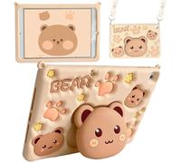 Vorhcaum for iPad 9th/8th/7th Generation Case 10.2 Inch for Kids Girls Cute 3D Kawaii Cookie Bear Silicone Cover with 3D Cartoon Bear Stand Shoulder Strap Cases for 9th/8th/7th Gen Cases