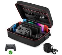 VORI Case For Nintendo Switch, Deluxe Big Travel Carrying Case For Switch Large Bag Can Hold Several Handles And Pocket Dock, Carrying Case With 18 Game Cartridges, Black