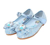 Vorkhuaeri Girls Elsa Princess Flats Kids Dress Up Shoes Carnival Birthday Party Costume Crystal Mary Jane (Blue,6)