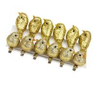 Vorkhuaeri Xmas Artificial Robin Clip On Glitter Bird, Christmas Tree Decor Ornament, Mini Birds Crafts Decor Sets for Home Garden Party Gift (Gold)