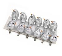 Vorkhuaeri Xmas Artificial Robin Clip On Glitter Bird, Christmas Tree Decor Ornament, Mini Birds Crafts Decor Sets for Home Garden Party Gift (Silver)