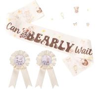 VorkiVecKi Bear Baby Shower Decorations - 3 Pcs Mom to Be Sash and Dad to Be Badge Pins Set We Can Bearly Wait Baby Shower Decor Boy Girl Gender Reveal Party Supplies for Daddy Mommy Maternity