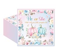 VorkiVecKi Gender Reveal Party Supplies - 50 Pcs Little Pumpkin Fall Baby Shower He or She Napkin Decorations, Pink Blue Paper Disposable Serving Napkins Set for Boy or Girl Disposable 6.5 x 6.5 Inch