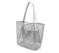 VOROLO Mesh Tote Beach Bag,Women Fairycore Hobo Bag,Shoulder Bag,Soft Summer Casual Crochet Bags(Light Grey)