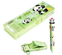 VorPrillynt Multifunctional Pop Up Pencil Case, 12 in 1 Click Pens Multicolor, Pencil Case Set, Cartoon Design and Password Lock, Suitable for School Home and Gifts, A, 26.8×9.3×3.5 cm, Modern