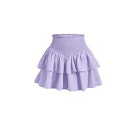 VorrA Women Simple Mini Skirt Paperbag Waist Ruffle Hem Smocked Mini Skirt Mauve