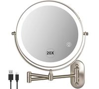 VORREMIRR 20X Magnifying Mirror with Light: 8.5 inch Lighted Makeup Mirror with 3 Colors, 360° Rotation Touch Screen Rechargeable Light up Mirror, Double Sided LED Vanity Mirror, Brushed Nickel