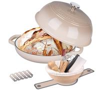 VORRINGARD Cast Iron Dutch Oven Pot with Lid for Bread Baking - incl. Sourdough Bread Baking Supplies like Banneton Bread Proofing Basket, Bread Oven 6 QT, Latte