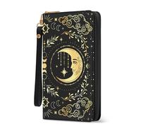 Vorruil Women's RFID Blocking Wallet with 10 Card Slots and ID Window, Women's Wallet with Wrist Strap, Zipper, Moon Black, 19 x 10 x 2.49 cm, Goth