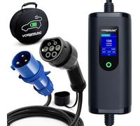 VORSPRUNG® (CEE 3 Pin Plug) Portable Type 2 EV Charger, Adjustable Amperage (10A/16A/20A/24A/32A) 7.3kW with Controllable Digital Screen - Electric Vehicle Motorhome Charging Cable T2, (UK) (8 Metre)