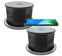 Vorsprung Retractable Pop Up Power Socket For Home And Office, 4X Uk Plugs + 2X Usb + Fast Wireless Charging (Pack Of 2 Black)