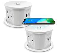 Vorsprung Retractable Pop Up Power Sockets (Pack of 2) for Home & Office, 4x UK Plugs + 2x USB + Fast Qi Wireless Charging in White | Size: 2 Pack Vorsprung White 2 Pack