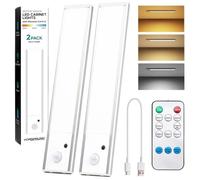 Vorsprung® Under Cabinet LED Lights, Pack of 2, 6000k Dimmable,Wireless, USB Rechargable, Motion Sensor Wardrobe Lights with Remote Control for Kitchen,Stairs,Pantry,Cupboard [Energy Class A]