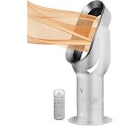 VORTEX AIR Pro Bladeless Heater and Cooler in White & Silver - Quiet Modern Floor Oscillating Tower Fan with Adjustable 10 Speed Settings - 1650W