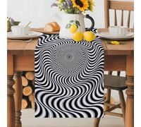 Vortex Lines Table Runner 13x72 Inches Long Modern Abstract Black and White Optical Spiral Dynamic Lines Cotton Linen Table Runner Burlap Style for Dinner Table Party Decor Tabletop Decorations