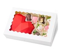 Vortify 6 PCS Bakery Boxes with Window, 12 x 8 x 2.5 Inch Large White Cardboard Cookie Box, Auto-Popup Treat Packaging Dessert Container for Donuts Biscuit Macaron Pastries Chocolate