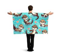 Vortithora Adorable-Otter-Joy Flag Cape With Sleeves For Adults, Polyester Wearable Flag Cloak, Lightweight Sports Fan Cape For Game Day, Bar Parties And Street Celebrations