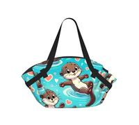 Vortithora Adorable-Otter-Joy Foldable Round Picnic Blanket Tote Bag, Portable Camping Mat With Handles And Inner Pockets, Water-Resistant Outdoor Beach Blanket For Picnic, Park, Camping