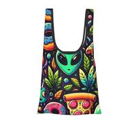 Vortithora Alien-Donut Reusable Foldable Shopping Bag, Portable Grocery Bag For Daily Use