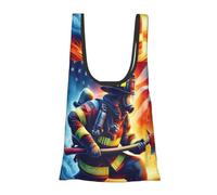 Vortithora American-Flag-Firefighter-Axe Reusable Foldable Shopping Bag, Portable Grocery Bag For Daily Use