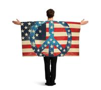 Vortithora American-Flag-Peace-Sign Flag Cape With Sleeves For Adults, Polyester Wearable Flag Cloak, Lightweight Sports Fan Cape For Game Day, Bar Parties And Street Celebrations