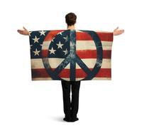 Vortithora American-Flag-Peace-Sign-Retro Flag Cape With Sleeves For Adults, Polyester Wearable Flag Cloak, Lightweight Sports Fan Cape For Game Day, Bar Parties And Street Celebrations