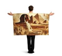 Vortithora Ancient-Egyptian-Sphinx-Pyramids Flag Cape With Sleeves For Adults, Polyester Wearable Flag Cloak, Lightweight Sports Fan Cape For Game Day, Bar Parties And Street Celebrations