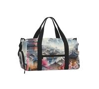Vortithora Ancient-Pagodas-Cherry-Blossoms Sports Duffel Bag with Shoe Compartment