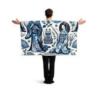 Vortithora Asian-Japanese-Maneki-Geisha Flag Cape With Sleeves For Adults, Polyester Wearable Flag Cloak, Lightweight Sports Fan Cape For Game Day, Bar Parties And Street Celebrations