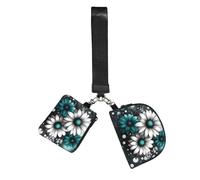 Vortithora Augenstern Teal-Flowers-Dots 2 Pouches Wristlet Wallet Dual Zipper Coin Purse