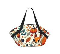 Vortithora Autumn-Squirrels-Joy Foldable Round Picnic Blanket Tote Bag, Portable Camping Mat With Handles And Inner Pockets, Water-Resistant Outdoor Beach Blanket For Picnic, Park, Camping