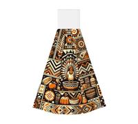 Vortithora Aztec-Thanksgiving-Turkey-Zigzag Hanging Hand Towel Kitchen Towel