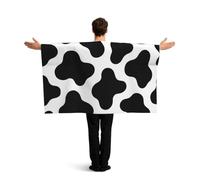 Vortithora Black Cow Print Flag Cape With Sleeves For Adults, Polyester Wearable Flag Cloak, Lightweight Sports Fan Cape For Game Day, Bar Parties And Street Celebrations