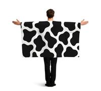Vortithora Black Cow Skin Print Flag Cape With Sleeves For Adults, Polyester Wearable Flag Cloak, Lightweight Sports Fan Cape For Game Day, Bar Parties And Street Celebrations