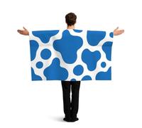 Vortithora Blue Cow Print Flag Cape With Sleeves For Adults, Polyester Wearable Flag Cloak, Lightweight Sports Fan Cape For Game Day, Bar Parties And Street Celebrations