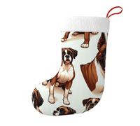 Vortithora Boxer-Dogs-Pattern Plush Double-Sided Christmas Stockings, Holiday Fireplace Decor For Family Presents