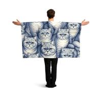 Vortithora British-Shorthair-Cat-Kawaii Flag Cape With Sleeves For Adults, Polyester Wearable Flag Cloak, Lightweight Sports Fan Cape For Game Day, Bar Parties And Street Celebrations