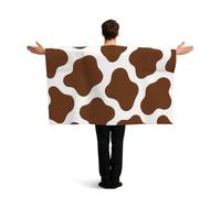 Vortithora Brown Cow Print Flag Cape With Sleeves For Adults, Polyester Wearable Flag Cloak, Lightweight Sports Fan Cape For Game Day, Bar Parties And Street Celebrations