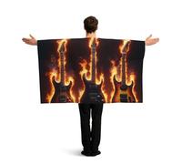 Vortithora Burning-Guitar-Flame Flag Cape With Sleeves For Adults, Polyester Wearable Flag Cloak, Lightweight Sports Fan Cape For Game Day, Bar Parties And Street Celebrations