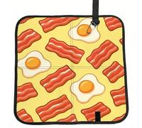 Vortithora Cartoon Bacon Eggs Pattern Foldable Stadium Seat Cushion Waterproof Portable Bleacher Pad Small Camping Mat For Camping Travel Outdoor Sports Events