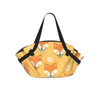 Vortithora Cartoon Fox Pattern Foldable Round Picnic Blanket Tote Bag, Portable Camping Mat With Handles And Inner Pockets, Water-Resistant Outdoor Beach Blanket For Picnic, Park, Camping