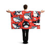 Vortithora Cartoon-Sharks Flag Cape With Sleeves For Adults, Polyester Wearable Flag Cloak, Lightweight Sports Fan Cape For Game Day, Bar Parties And Street Celebrations