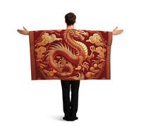 Vortithora Chinese-Dragon-Flame-Gold Flag Cape With Sleeves For Adults, Polyester Wearable Flag Cloak, Lightweight Sports Fan Cape For Game Day, Bar Parties And Street Celebrations