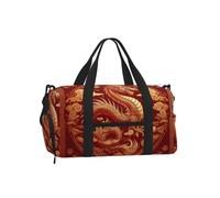Vortithora Chinese-Dragon-Flame-Gold Sports Duffel Bag with Shoe Compartment